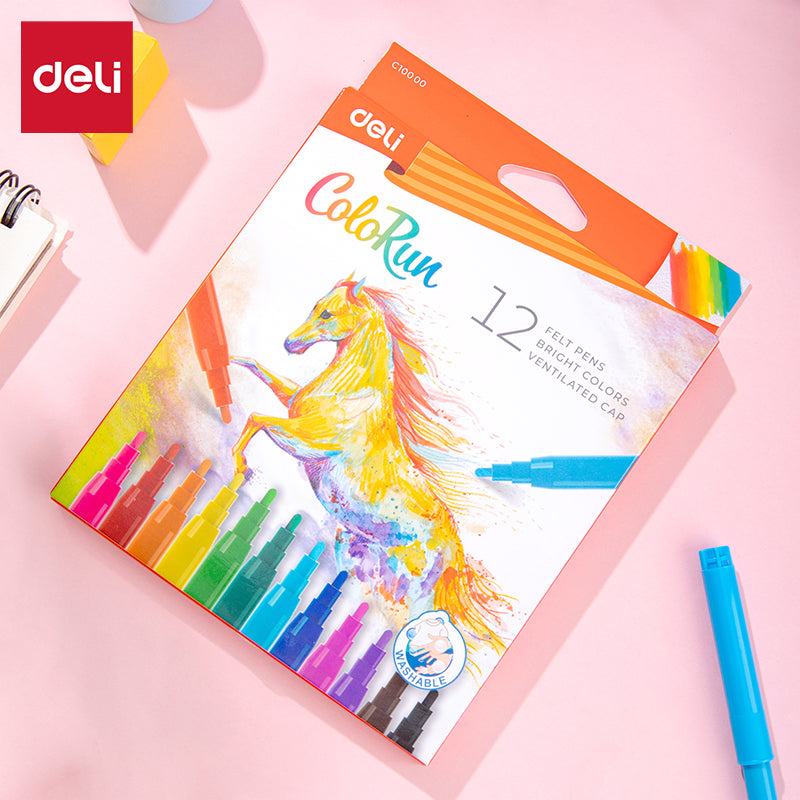 Set de 12 plumones de acuarela DELI| lápices de colores solubles en agua HB de 0.5mm para colorear, dibujar, sombrear, mezclar y superponer en libros.
Lavables| Punta Delgada
Lavables| Punt