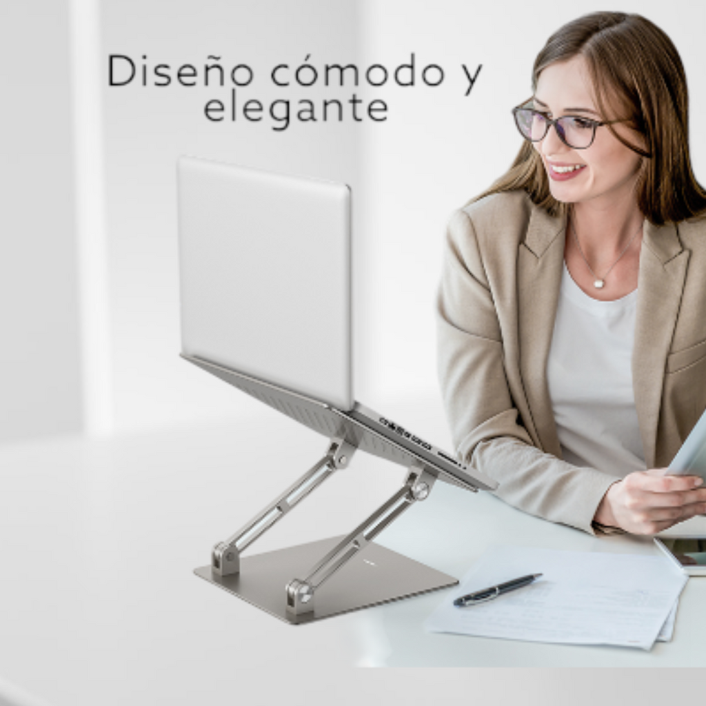 Soporte ajustable para computadora portátil| DELI  - Diseño ergonómico, elevador de escritorio plegable portátil, elevador multifuncional universal, compatible con computadoras portátiles , acero al carbono duradero, plateado y negro.
