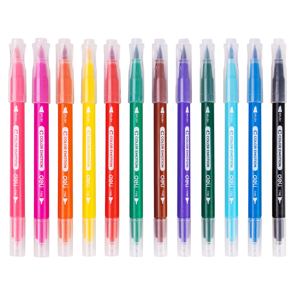 Set de 12 plumones lavables Punto Grueso | DELI| Plumones de colores solubles en agua HB de 0.5mm para colorear, dibujar, sombrear, mezclar y superponer en libros.
Lavables| Punta Gruesa
