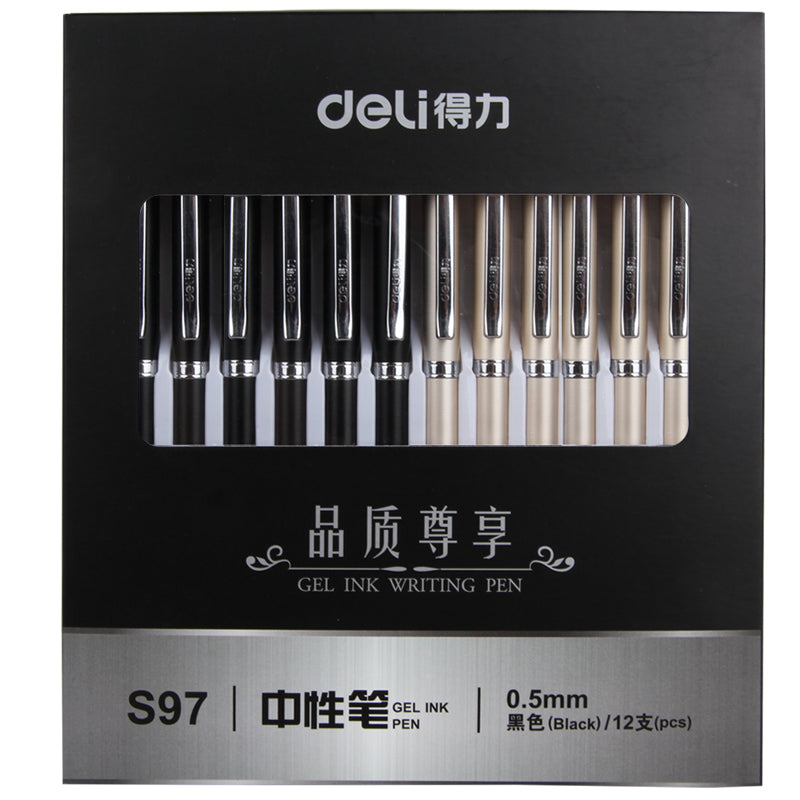 12pcs Deli Bolígrafo de Gel Retráctil Negro de 0.7mm| DELI , bolígrafo de gel con escritura suave y agarre cómodo, puede escribir hasta 300 metros, bolígrafo de gel para oficina, conferencias y firma