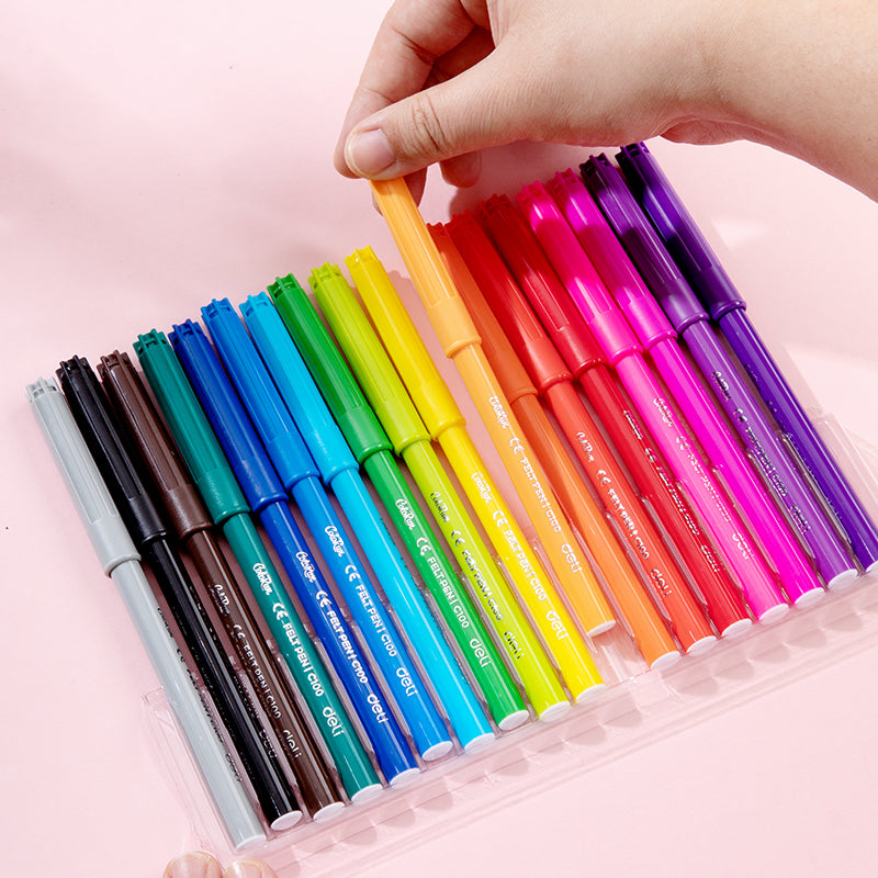 Set de 12 plumones de acuarela DELI| lápices de colores solubles en agua HB de 0.5mm para colorear, dibujar, sombrear, mezclar y superponer en libros.
Lavables| Punta Delgada