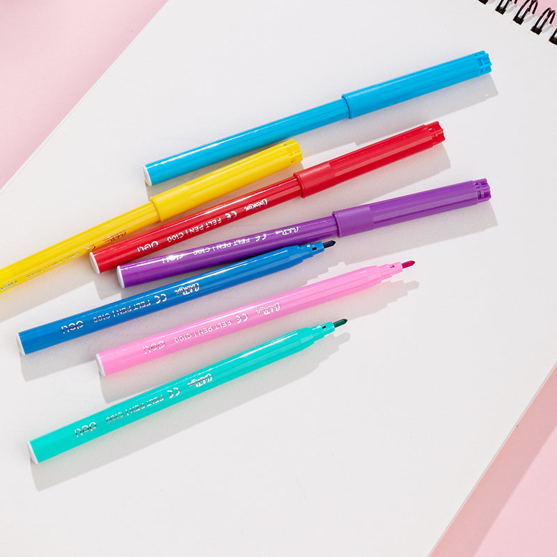 Set de 12 plumones de acuarela DELI| lápices de colores solubles en agua HB de 0.5mm para colorear, dibujar, sombrear, mezclar y superponer en libros.
Lavables| Punta Delgada