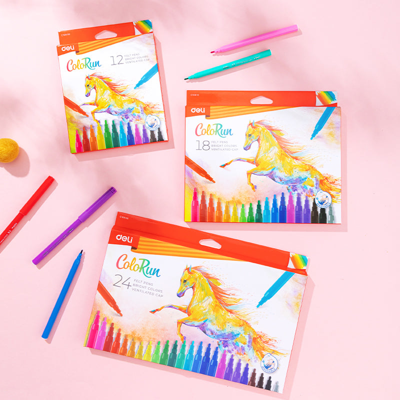 Set de 12 plumones de acuarela DELI| lápices de colores solubles en agua HB de 0.5mm para colorear, dibujar, sombrear, mezclar y superponer en libros.
Lavables| Punta Delgada